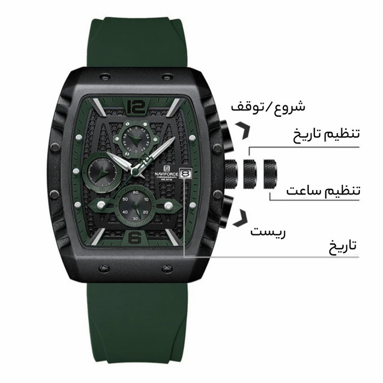 ساعت مچی عقربهای مردانه نیوی فورس مدل کرنوگراف تاریخدار کد NF8025-B-G