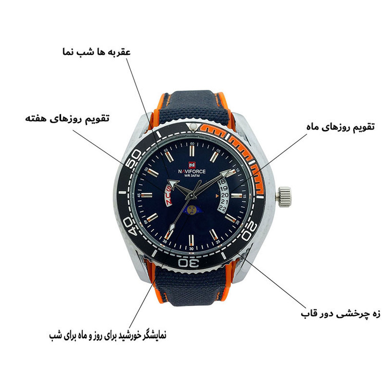 ساعت مچی عقربهای کوارتز مردانه نیوی فورس مدل دو تاریخه کد NF9724-BE.BE.OG