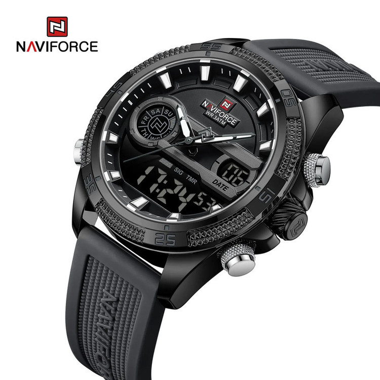 ساعت مچی عقربهای مردانه نیوی فورس مدل دوزمانه کد NF 9223 BLK